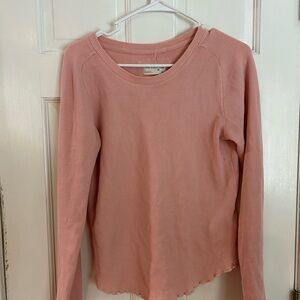Free People Long Sleeve Waffle Knit Top in Dusty Pink